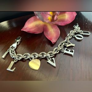 Sterling silver 925 i love u bracelet with 14k gold heart